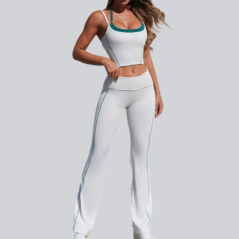 Ensemble de sport taille haute sculptant – crop top & pantalon évasé